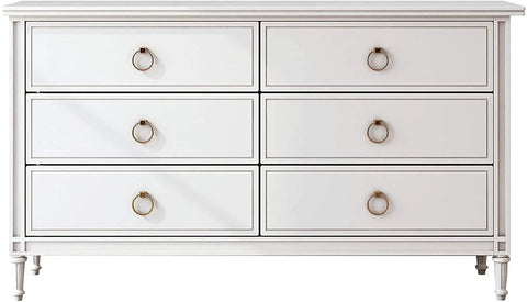 Front view of a dresser finished with Milk Paint Finish Quart Classic White Pack Of 2 With Brushed Distressed Look Washed Matte Style.