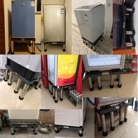 Adjustable Stainless Steel Appliance Base Stand for washing machines, refrigerators, dryers, visible with four sturdy legs, 45-70 cm length