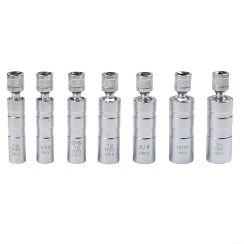 Garage-Grade Spark Plug Socket Set 3/8 Inch Drive Thin-Wall Sockets 14mm To 21mm with magnetic hold displayed