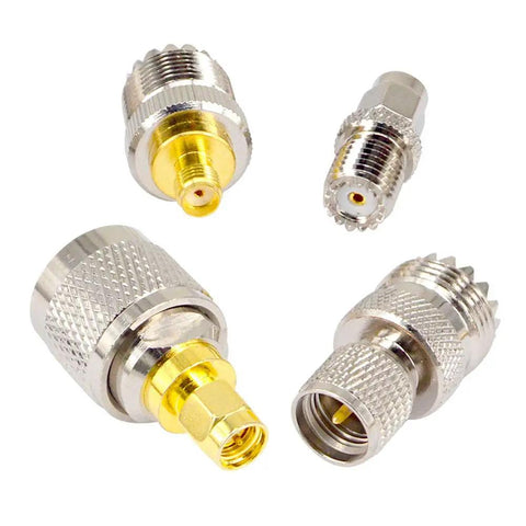 20-Piece UHF Adapter Master Kit PL259 SO239 To SMA BNC MCX FME F TNC Mini-UHF Connectors shown in close-up view