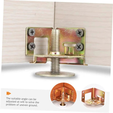 Close-up of Rock Solid Adjustable Cabinet Levelers With Swivel Floor Cups For Tables And Workbenches Custom Height Design in gold.