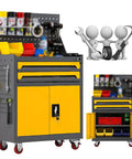 Heavy Duty Rolling Tool Cart With Roomy Sliding Drawers And Multipurpose Workbench Top For Garage Shop Storage Pro Spec Steel Tool Chest Organizer Built Tough with yellow and gray finish