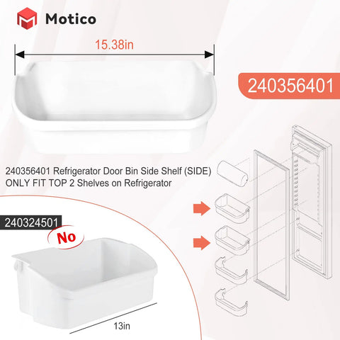 Two Pack Upgraded Fridge Door Bin Replacement Easy Install Heavy Duty ABS Plastic Shelf Bin For 15.38 Inch By 6.69 Inch By 5 Inch Fridge Door Shelves Fits FFSS2614QE6A FFSS2614QS4A FFHS2611PFEA FFHS2611LBPA AP2116036 PS430121 shown in diagram
