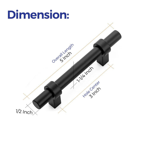 30 Pack Matte Black 5 Inch Cabinet Pulls With Square Base For Kitchen Cabinets And Cupboards, 3 Inch Center To Center Hole Spacing