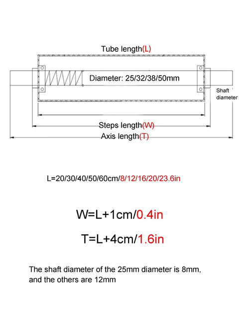 Heavy Duty Stainless Steel Conveyor Rollers 25mm 32mm 38mm 50mm 4 Pack Portable Unpowered Replacement Rollers For Easy Track Movement Durable Wear Resistant Rust Proof With Spring Retention Design dimensions diagram