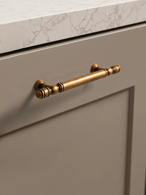 Vintage Antique Brass Cabinet Pulls Set Of Five With Three And Three Quarters Inch Hole Centers on kitchen cupboard door