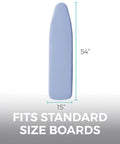 Heavy Duty Ironing Board Cover With Extra Thick Padding And Heat Reflective Silicone Coating Built Tough To Cut Your Chores Down And Keep Clothes Pristine Size 15 By 54 Inches Blue on standard size board.