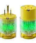 Lighted Extension Cord Ends Replacement Plug 15A 125V NEMA 5-15P To 5-15R Male And Female UL Listed Power Connector With Lit LED Indicator 3 Prong Yellow, two views