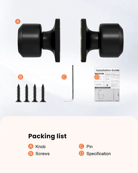 8 Piece Black Dummy Door Knob Set For Closet And Interior Doors Matte Black Finish Non Turning Handles With Single Side Rectangle Panel Ideal For Modern Homes And DIY Projects Convenient Latch Free Operation, black dummy knobs and installation parts