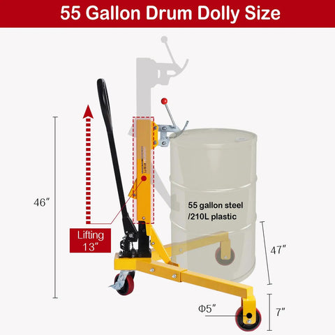 Heavy Duty 55 Gallon Drum Cart With Built In Hydraulic Lift 550 Lb Load Poly On Steel Braked Wheels Upgraded Oil Drum Dolly Trolley For Easy Drum Moving, 55-gallon drum