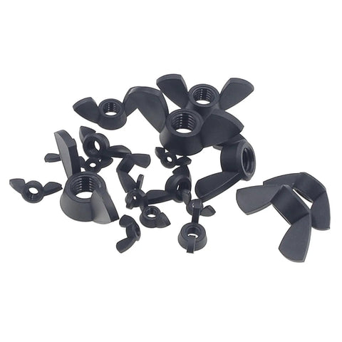 Metric Black Nylon Butterfly Wing Nuts Assortment Kit Features Seven Sizes From M3 To M12 with various wing nut designs.