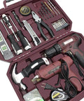 Heavy Duty 12V Lithium Electric Drill And Rechargeable Screwdriver Featuring A Slick 91 Piece Household Toolbox Set Loaded With Hella Tough Carbon Steel Bits For Weekend Diy Gear in an open storage case.