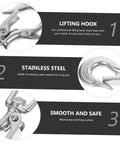 Close-up of Rock Solid 304 Stainless Steel Swivel Eye Lifting Hook With Slick Safety Latch, showcasing its smooth latch mechanism.
