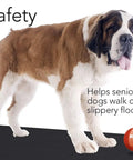 Saint Bernard on black ribbed mat for safety, promoting 24 Inch Wide Black Plastic Utility Runner With Embossed Wide Rib Pattern For Tool Boxes