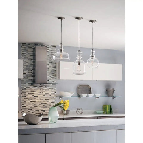 Opal Glass 1 Light Pendant Light With White Glass Shade, Modern Ceiling Fixture With Vintage Cloth Cord in kitchen setting
