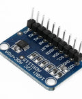 16-Bit I2C ADC Development Board For Microcontrollers with blue PCB and soldered pins, high-resolution analog to digital converter module.
