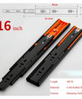 Heavy Duty Bottom Mount Drawer Slides Feature Soft Closure Buffer Glides, 16 inch, cold rolled steel, for smooth cabinet action.