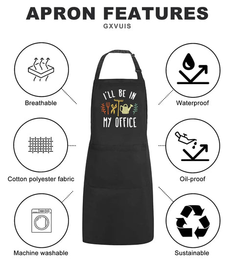 Women Waterproof Adjustable Bib Apron With Two Pockets For Kitchen And Garden Durable Multi Use Apron features infographic.