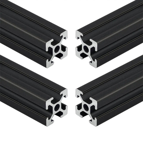 Four Pack Beefy 2020 Aluminum Extrusion Profile With Slick Black Anodized Coating And Built In T Slides for CNC rigs and 3D printers.