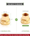 Lead-Free Brass Garden Hose Fitting Adapter 2-Pack Swivel Double Female 3/4 GHT to 1/2 NPT Quick Connect, measurement guide shown