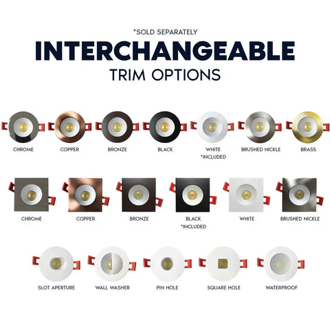 Top Tier Two Inch Led Recessed Canless Downlights Featuring Deep Regressed Glare Blocking And Interchangeable White Round Or Black Square Trims To Totally Elevate Your Home Game 5Cct Dimmable 12 Pack various trim options including chrome, copper, and black