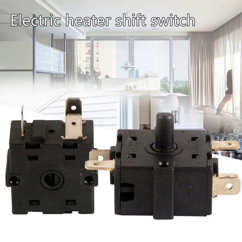Close-up of Electric Room Heater With Rotary Selector 3 Pin 2 Gear And 5 Pin 3 Gear 250V 16A Black Manual Switch