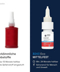 Comparison of red adhesive bottle and medium strength blue thread lock for all metals and large threads 10ml bottle.