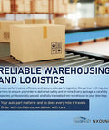 Box on conveyor in warehousing, showing reliable logistics for auto parts delivery and safe handling.