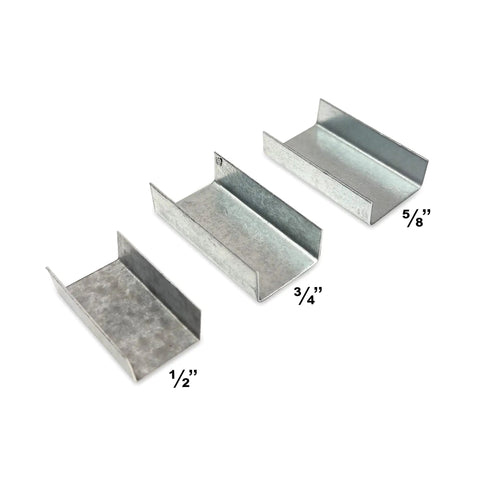 Open Strapping Seals For Five Eighths Inch Straps, Snap On, Beefy Heavy Duty Galvanized Steel, High Strength Carbonized Seals, 5/8 inch size