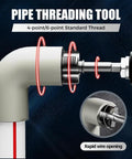 Heavy Duty Pipe Thread Cutting Tool For 1/2 And 3/4 Inches PVC, PPR Plastic Pipes, close-up of threading on curved pipe.