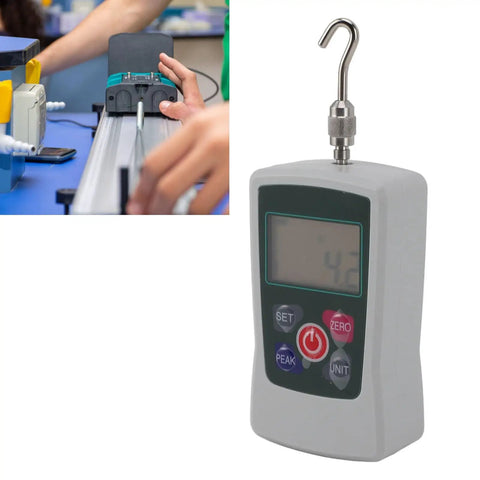 Mini Digital Force Tester 100N Push Pull Gauge With Built In Sensor, Handy Compact Meter For Quick Material Testing And Product Development, Complete Accessories Included, Great For Lab And On The Go Use, with hook