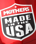 Mothers Made in the USA logo on a shiny red vehicle surface