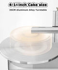 Top Shelf Buttercream Smoothing Machine With 35CM Adjustable Turntable And Thin Metal Blade To Pull Off Straight Fire Cake Decoration For Any Sized Sweet Treat Celebration showing 35CM aluminum alloy turntable with cake size ruler.