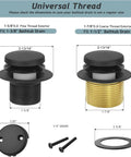 No Sweat Matte Black Bathtub Drain Kit With Two Hole Overflow Plate shown with fine and coarse thread components for easy installation.