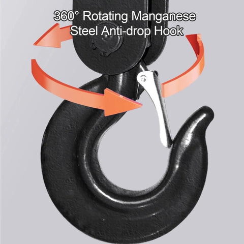 360° rotating manganese steel anti-drop hook for Shop Grade 10T Manual Chain Hoist Built Tough With Dual Rotating Hooks.