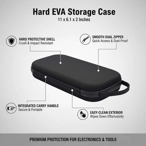 Badass Eva Hard Shell Carrying Case With Handle Crush Proof Protective Storage Box For Electronics Tools And Small Accessories Road Ready Gear Bag No Sweat Travel Organizer Built Damn Tough Comfy Commute Essentials, showing 11 x 6.1 x 2 inch case with smooth dual zipper.