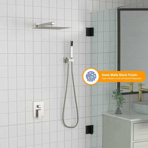 Dcolora 10 Inch Rain Shower System with Handheld Shower featuring overhead and handheld options in sleek design.
