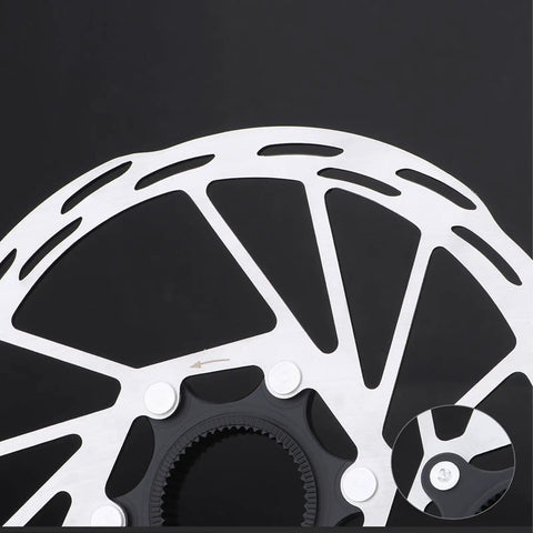 Close-up of 160mm Centerlock Disc Brake Rotor with Locking, 1.8mm Thickness, showing mounting detail, for bikes