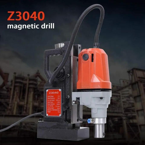 Kickass 1100W Magnetic Drill Press Delivers Raw High Speed Benchtop Power For No Sweat Annular Cutter Tapping And Clean Metal Hole Drilling Works With Reliable Rack And Pinion Depth Control, Z3040 model.