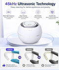 Ultrasonic Retainer Cleaner Machine With 3 Retainer Cleaning Tablets, 45kHz Dental Pod, deep cleaning display and benefits