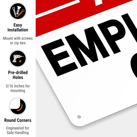 Restricted Area Do Not Enter Sign For Offices And Worksites, Aluminum, Weatherproof And Rust Free, Indoor Outdoor Display, Employees Only Notice, Durable Safety Sign For Security, Access Control, And Restricted Zones. close-up with round corner and pre-drilled hole