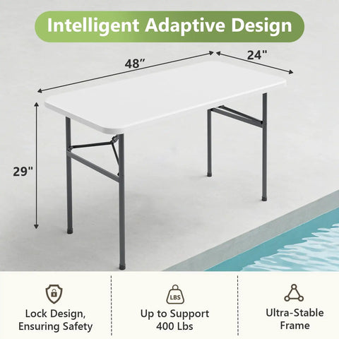 Heavy Duty 4ft Folding Table With Steel Legs, A Real Workhorse That Handles Up To 400 Lbs, Portable White Card Table