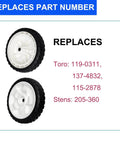 8 Inch Front Drive Wheels Replacement Set of 2 For Lawn Mower Replaces 119-0311 137-4832 115-2878 Stens 205-360 shown with part numbers