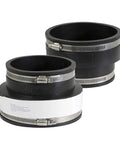 Heavy Duty Flexible Pvc Reducing Coupling With Sure Grab Stainless Steel Clamps 5 Inch To 4 Inch Black No Sweat Leak Proof Dwv Pipe Adapter And Sewer Connector For Indoor Outdoor Plumbing Pack Of Two, displayed from side angle.