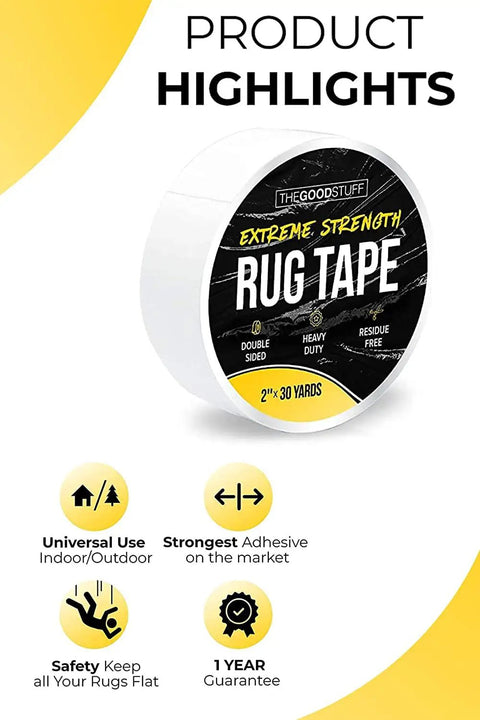 Double Sided Carpet Tape Heavy Duty Rug Gripper For Carpet Floors Hardwood Vinyl Area Rugs Tiles Concrete No Residue Easy Removal