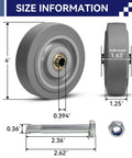 Top Tier 4 Inch Rubber Caster Wheels Heavy Duty Industrial Casters Real Deal Non Marking Replacement Tires For Carts Dollies 300 Lb Capacity Pack Of 100 size details with measurement indicators.