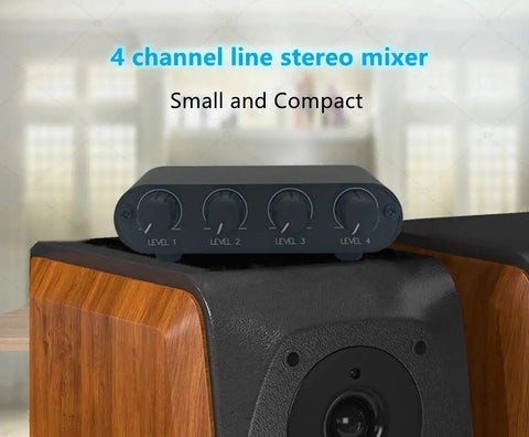 Pocket Sized 4 Way Stereo Audio Mixer Dope Compact Passive Box With Independent Channel Volume Knobs For Each Input 1 Output