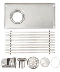 Oreilet Linear Shower Drain Bathroom Floor Drain with Hair Catcher (Side) showing stainless steel components and hair catcher accessories.