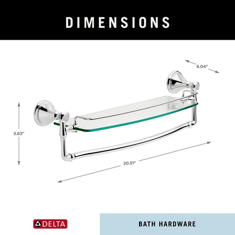 Wall Mounted Bathroom Shelf With Polished Chrome Towel Bar And Glass Shelf, Space Saving Storage Organizer, 20 Lb Capacity