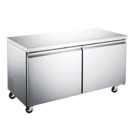 Super Roomy Sixty Inch Undercounter Upright Freezer With Fifteen Point Seven Cubic Feet Cold Storage Durable Frost Free Automatic Defrost Badass Stainless Steel Finish Dual Self Closing Doors And Smart Digital Controls, two-door design on wheels.